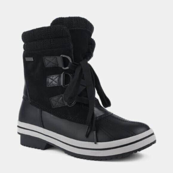 LONDON FOG Women's Waterproof Black Grey Suede Knit Lace Up Ankle Winter Boots 6 - Picture 8 of 8